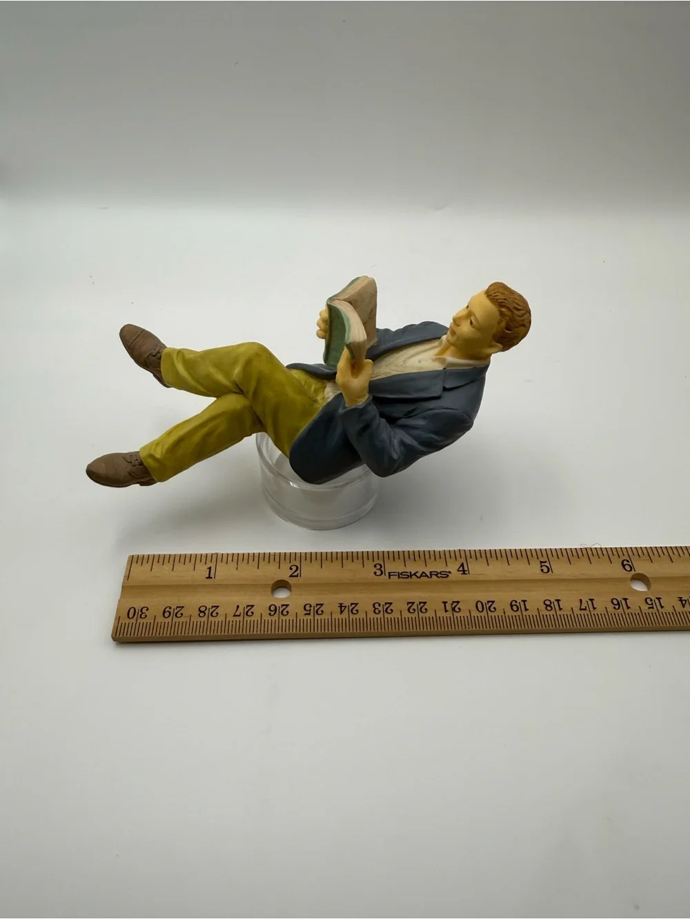 1:24 G Scale Seated Man Reading Book Figure for Dioramas, Hand Painted, 5 in